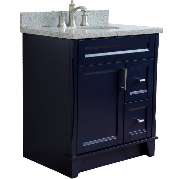 Bellaterra Home Terni 31" 1-Door 2-Drawer Blue Freestanding Vanity Set With Ceramic Undermount Oval Sink and Gray Granite Top - Luxe Vanity & Tub