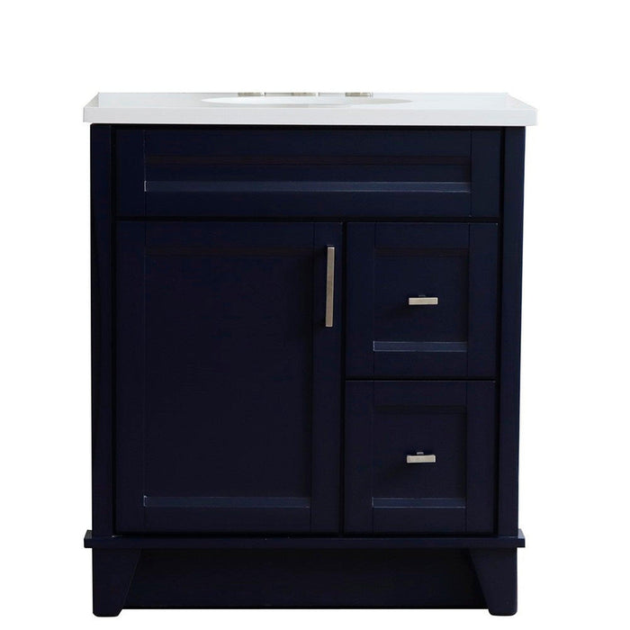 Bellaterra Home Terni 31" 1-Door 2-Drawer Blue Freestanding Vanity Set With Ceramic Undermount Oval Sink and White Quartz Top - Luxe Vanity & Tub