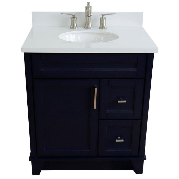 Bellaterra Home Terni 31" 1-Door 2-Drawer Blue Freestanding Vanity Set With Ceramic Undermount Oval Sink and White Quartz Top - Luxe Vanity & Tub