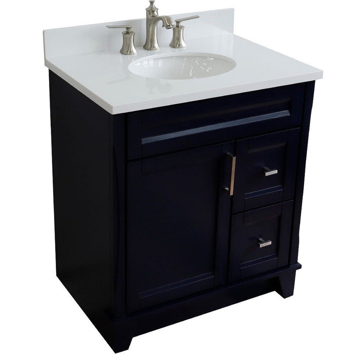 Bellaterra Home Terni 31" 1-Door 2-Drawer Blue Freestanding Vanity Set With Ceramic Undermount Oval Sink and White Quartz Top - Luxe Vanity & Tub