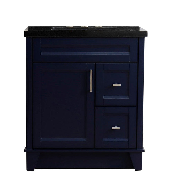 Bellaterra Home Terni 31" 1-Door 2-Drawer Blue Freestanding Vanity Set With Ceramic Undermount Rectangular Sink and Black Galaxy Granite Top - Luxe Vanity & Tub