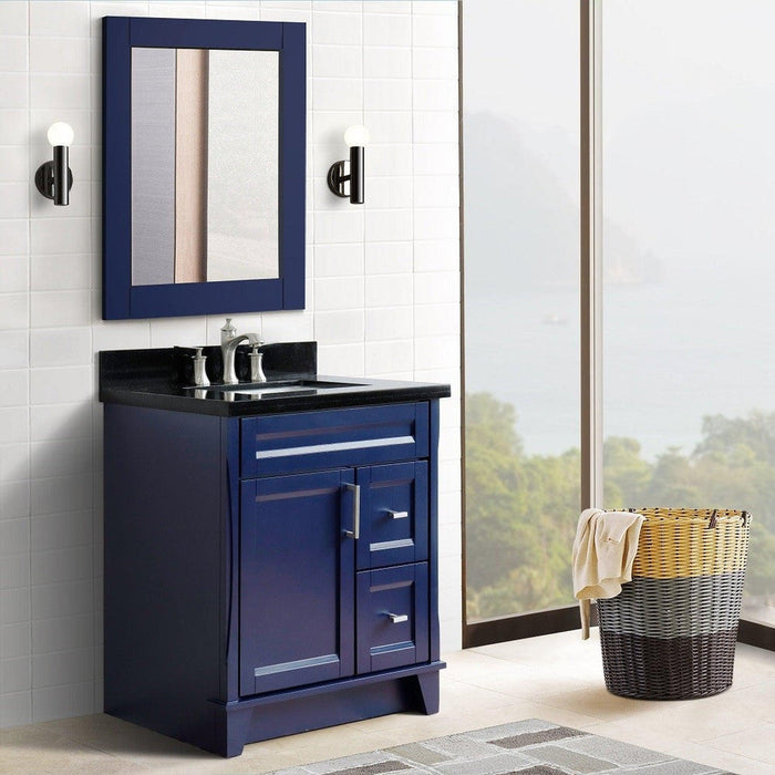 Bellaterra Home Terni 31" 1-Door 2-Drawer Blue Freestanding Vanity Set With Ceramic Undermount Rectangular Sink and Black Galaxy Granite Top