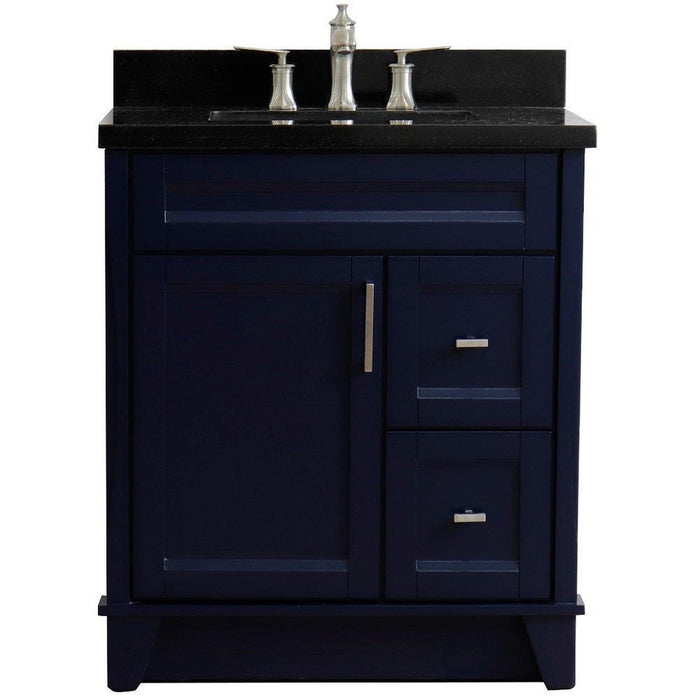 Bellaterra Home Terni 31" 1-Door 2-Drawer Blue Freestanding Vanity Set With Ceramic Undermount Rectangular Sink and Black Galaxy Granite Top - Luxe Vanity & Tub