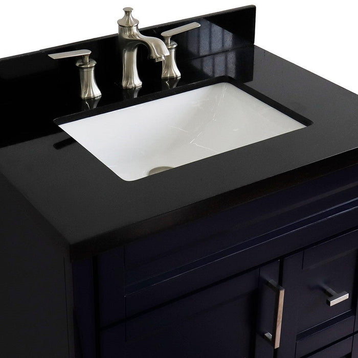 Bellaterra Home Terni 31" 1-Door 2-Drawer Blue Freestanding Vanity Set With Ceramic Undermount Rectangular Sink and Black Galaxy Granite Top - Luxe Vanity & Tub