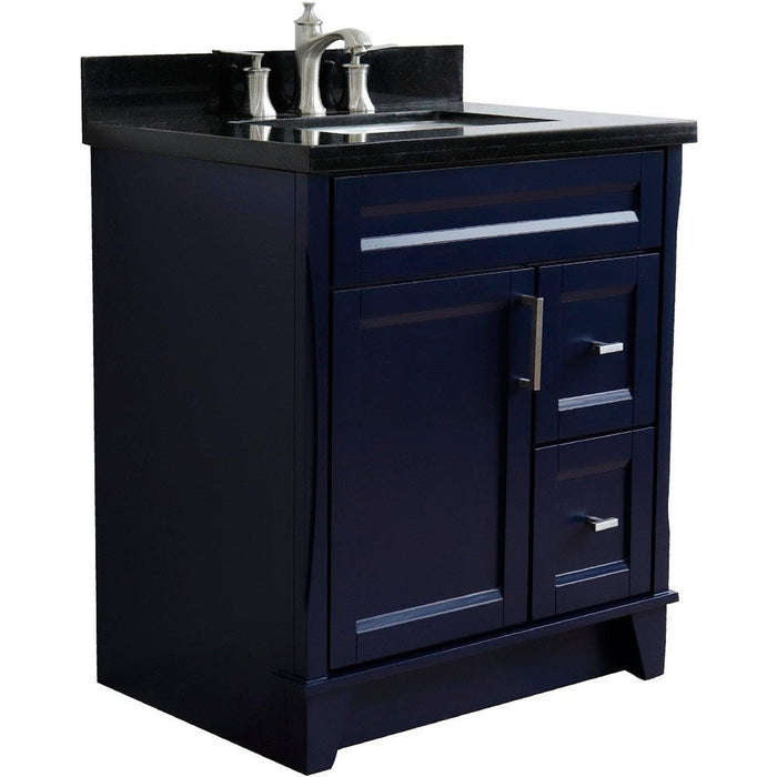 Bellaterra Home Terni 31" 1-Door 2-Drawer Blue Freestanding Vanity Set With Ceramic Undermount Rectangular Sink and Black Galaxy Granite Top - Luxe Vanity & Tub