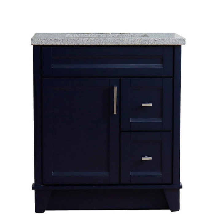 Bellaterra Home Terni 31" 1-Door 2-Drawer Blue Freestanding Vanity Set With Ceramic Undermount Rectangular Sink and Gray Granite Top - Luxe Vanity & Tub