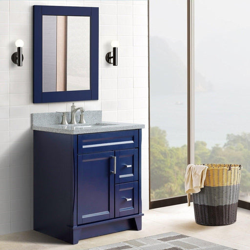 Bellaterra Home Terni 31" 1-Door 2-Drawer Blue Freestanding Vanity Set With Ceramic Undermount Rectangular Sink and Gray Granite Top