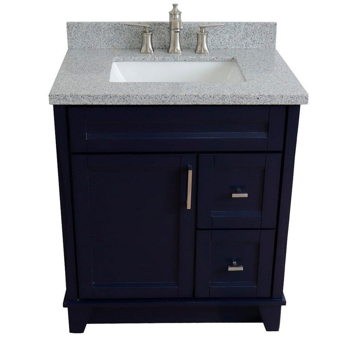 Bellaterra Home Terni 31" 1-Door 2-Drawer Blue Freestanding Vanity Set With Ceramic Undermount Rectangular Sink and Gray Granite Top - Luxe Vanity & Tub