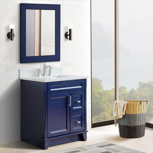 Bellaterra Home Terni 31" 1-Door 2-Drawer Blue Freestanding Vanity Set With Ceramic Undermount Rectangular Sink and White Quartz Top