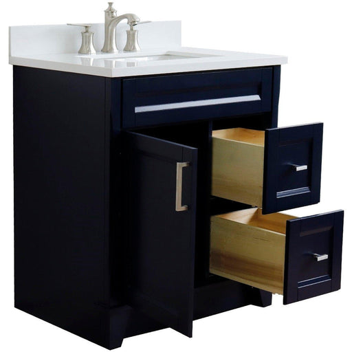 Bellaterra Home Terni 31" 1-Door 2-Drawer Blue Freestanding Vanity Set With Ceramic Undermount Rectangular Sink and White Quartz Top - Luxe Vanity & Tub