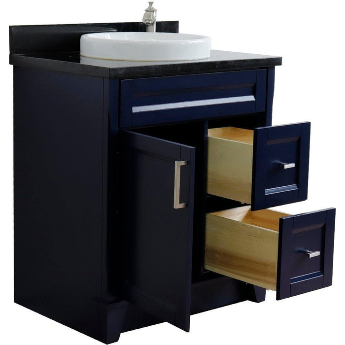 Bellaterra Home Terni 31" 1-Door 2-Drawer Blue Freestanding Vanity Set With Ceramic Vessel Sink and Black Galaxy Granite Top - Luxe Vanity & Tub