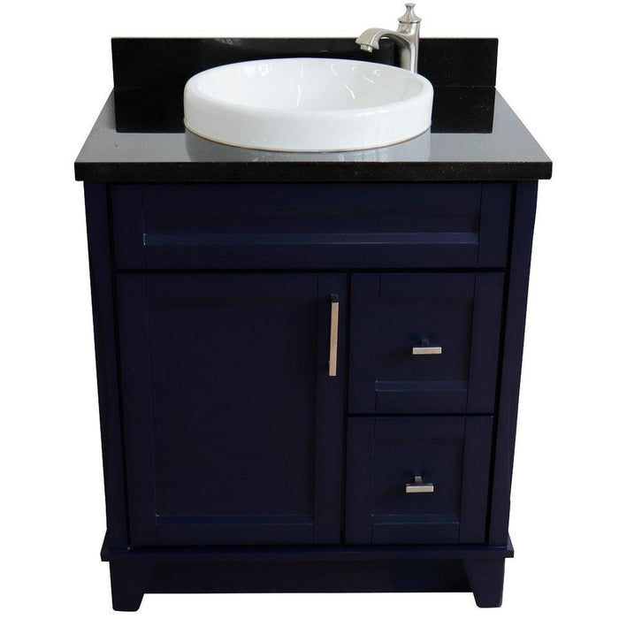 Bellaterra Home Terni 31" 1-Door 2-Drawer Blue Freestanding Vanity Set With Ceramic Vessel Sink and Black Galaxy Granite Top - Luxe Vanity & Tub