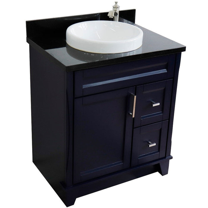 Bellaterra Home Terni 31" 1-Door 2-Drawer Blue Freestanding Vanity Set With Ceramic Vessel Sink and Black Galaxy Granite Top - Luxe Vanity & Tub