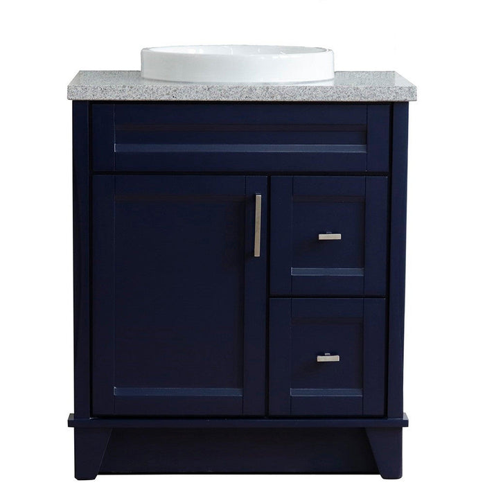 Bellaterra Home Terni 31" 1-Door 2-Drawer Blue Freestanding Vanity Set With Ceramic Vessel Sink and Gray Granite Top - Luxe Vanity & Tub