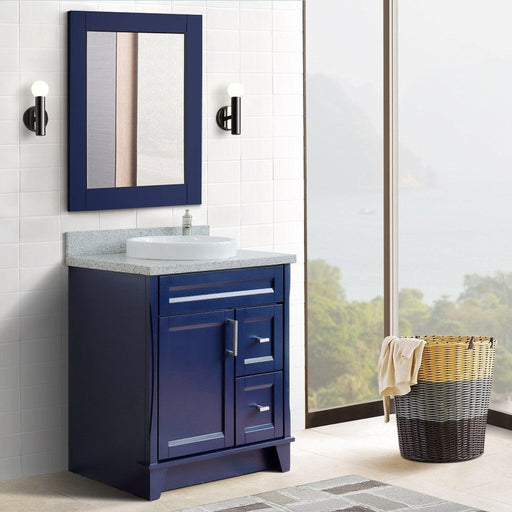 Bellaterra Home Terni 31" 1-Door 2-Drawer Blue Freestanding Vanity Set With Ceramic Vessel Sink and Gray Granite Top