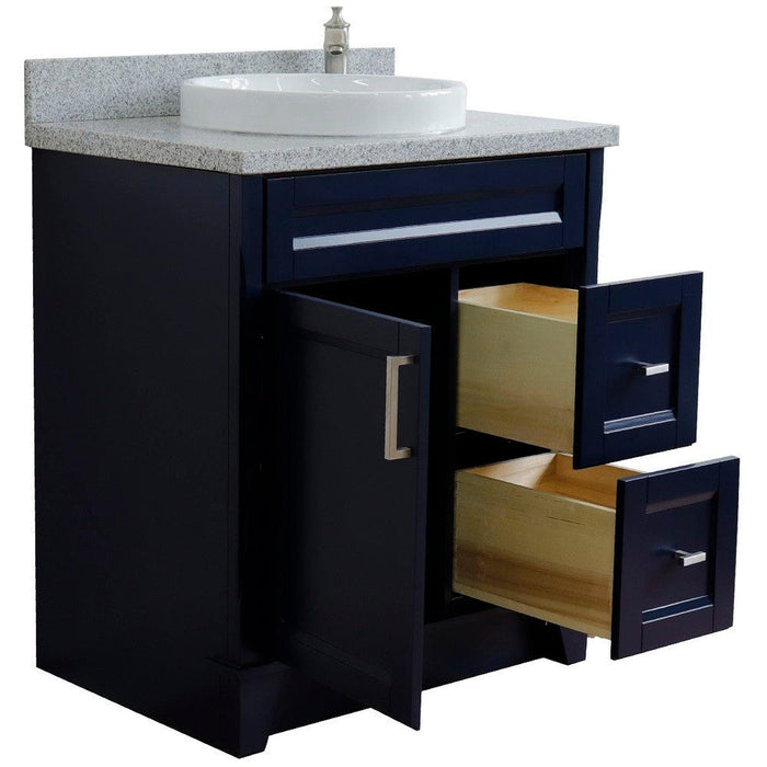 Bellaterra Home Terni 31" 1-Door 2-Drawer Blue Freestanding Vanity Set With Ceramic Vessel Sink and Gray Granite Top - Luxe Vanity & Tub