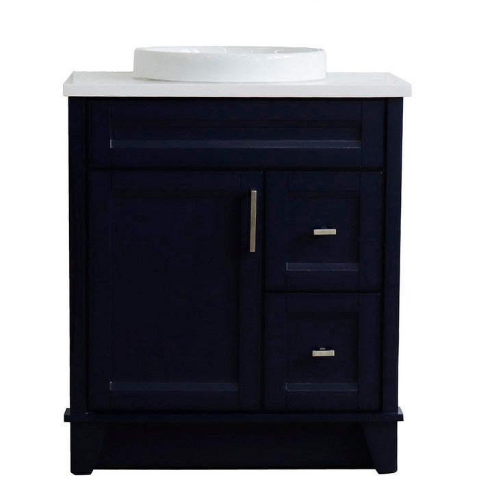 Bellaterra Home Terni 31" 1-Door 2-Drawer Blue Freestanding Vanity Set With Ceramic Vessel Sink and White Quartz Top - Luxe Vanity & Tub