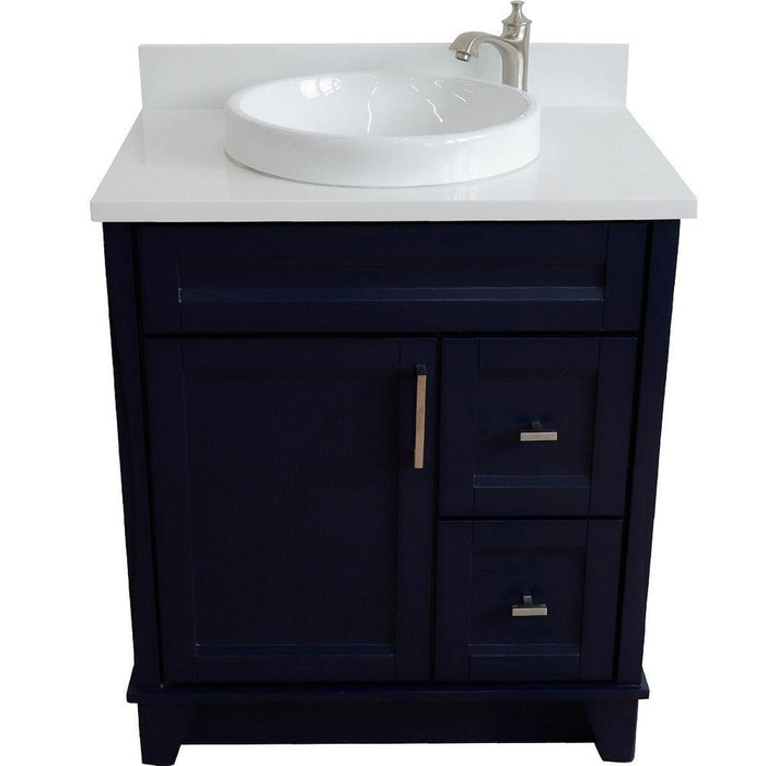 Bellaterra Home Terni 31" 1-Door 2-Drawer Blue Freestanding Vanity Set With Ceramic Vessel Sink and White Quartz Top - Luxe Vanity & Tub