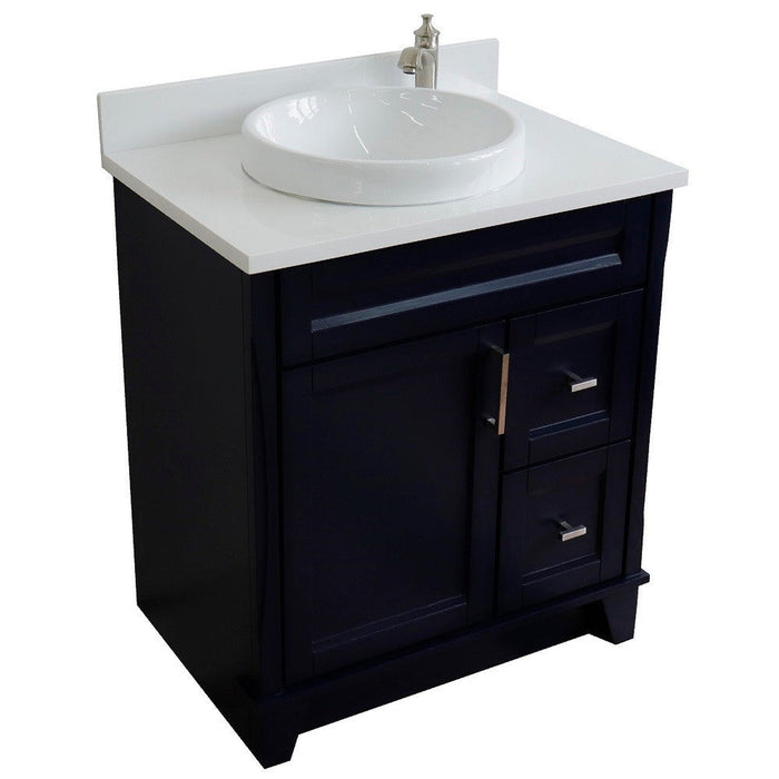 Bellaterra Home Terni 31" 1-Door 2-Drawer Blue Freestanding Vanity Set With Ceramic Vessel Sink and White Quartz Top - Luxe Vanity & Tub