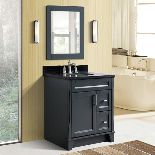 Bellaterra Home Terni 31" 1-Door 2-Drawer Dark Gray Freestanding Vanity Set With Ceramic Undermount Oval Sink and Black Galaxy Granite Top