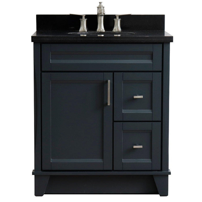 Bellaterra Home Terni 31" 1-Door 2-Drawer Dark Gray Freestanding Vanity Set With Ceramic Undermount Oval Sink and Black Galaxy Granite Top - Luxe Vanity & Tub