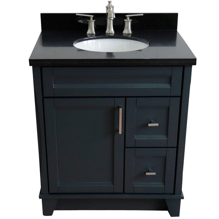 Bellaterra Home Terni 31" 1-Door 2-Drawer Dark Gray Freestanding Vanity Set With Ceramic Undermount Oval Sink and Black Galaxy Granite Top - Luxe Vanity & Tub