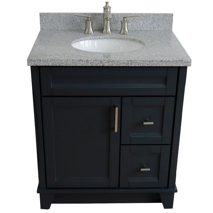 Bellaterra Home Terni 31" 1-Door 2-Drawer Dark Gray Freestanding Vanity Set With Ceramic Undermount Oval Sink and Gray Granite Top - Luxe Vanity & Tub