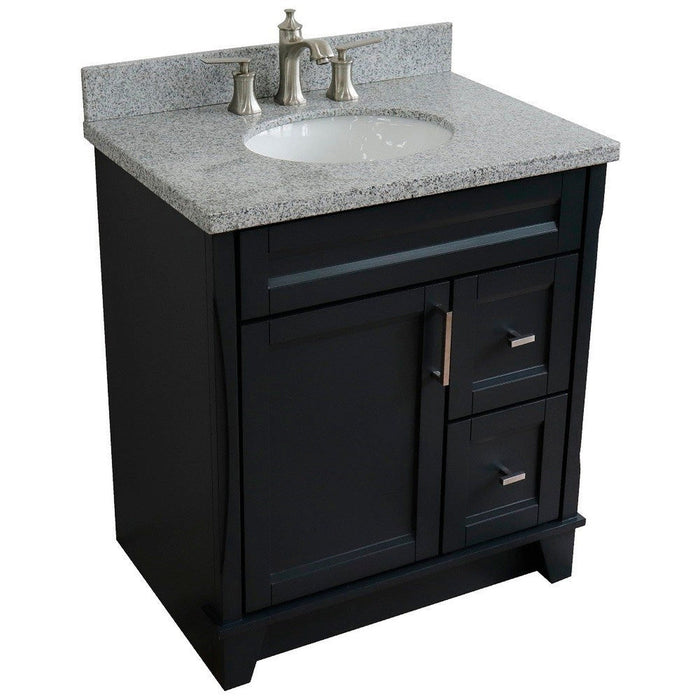 Bellaterra Home Terni 31" 1-Door 2-Drawer Dark Gray Freestanding Vanity Set With Ceramic Undermount Oval Sink and Gray Granite Top - Luxe Vanity & Tub