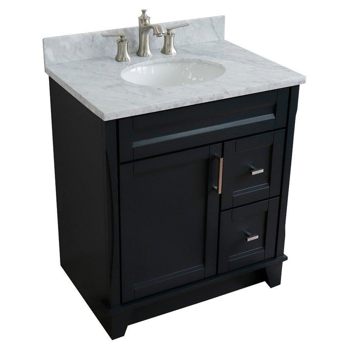 Bellaterra Home Terni 31" 1-Door 2-Drawer Dark Gray Freestanding Vanity Set With Ceramic Undermount Oval Sink and White Carrara Marble Top - Luxe Vanity & Tub