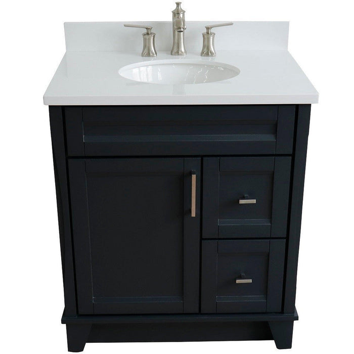 Bellaterra Home Terni 31" 1-Door 2-Drawer Dark Gray Freestanding Vanity Set With Ceramic Undermount Oval Sink and White Quartz Top - Luxe Vanity & Tub