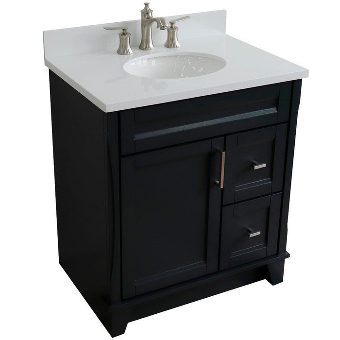 Bellaterra Home Terni 31" 1-Door 2-Drawer Dark Gray Freestanding Vanity Set With Ceramic Undermount Oval Sink and White Quartz Top - Luxe Vanity & Tub