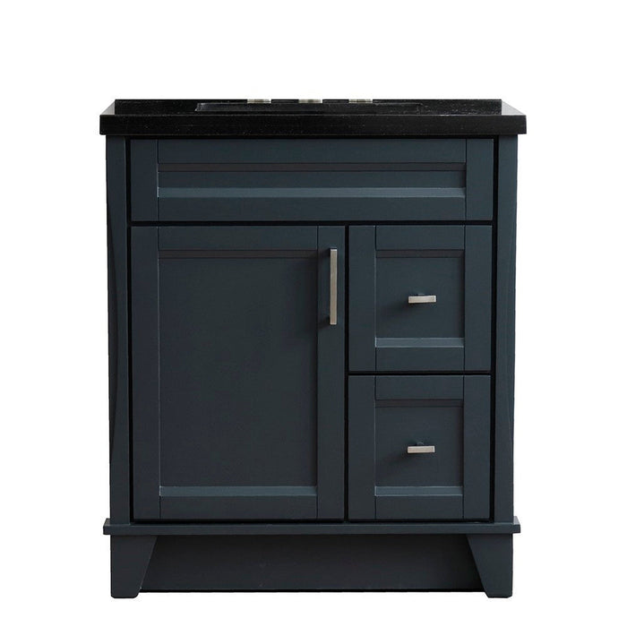 Bellaterra Home Terni 31" 1-Door 2-Drawer Dark Gray Freestanding Vanity Set With Ceramic Undermount Rectangular Sink and Black Galaxy Granite Top - Luxe Vanity & Tub