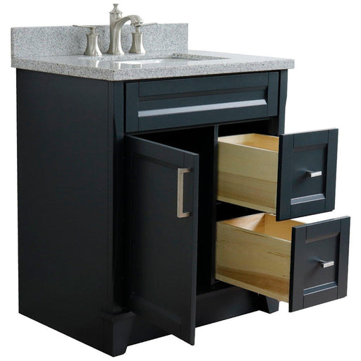 Bellaterra Home Terni 31" 1-Door 2-Drawer Dark Gray Freestanding Vanity Set With Ceramic Undermount Rectangular Sink and Gray Granite Top - Luxe Vanity & Tub