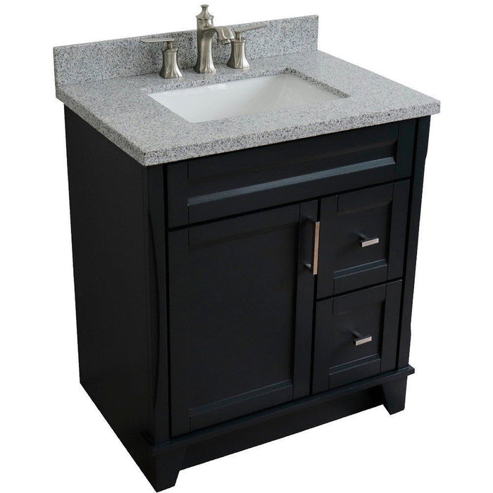 Bellaterra Home Terni 31" 1-Door 2-Drawer Dark Gray Freestanding Vanity Set With Ceramic Undermount Rectangular Sink and Gray Granite Top - Luxe Vanity & Tub