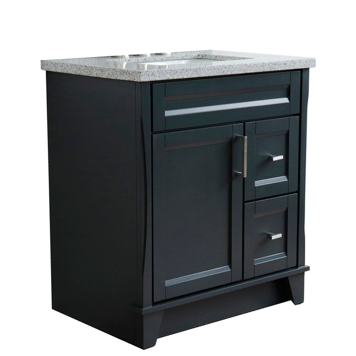 Bellaterra Home Terni 31" 1-Door 2-Drawer Dark Gray Freestanding Vanity Set With Ceramic Undermount Rectangular Sink and Gray Granite Top - Luxe Vanity & Tub