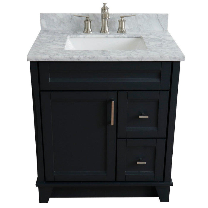 Bellaterra Home Terni 31" 1-Door 2-Drawer Dark Gray Freestanding Vanity Set With Ceramic Undermount Rectangular Sink and White Carrara Marble Top - Luxe Vanity & Tub