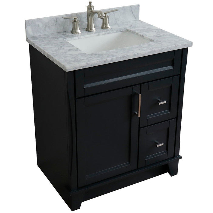 Bellaterra Home Terni 31" 1-Door 2-Drawer Dark Gray Freestanding Vanity Set With Ceramic Undermount Rectangular Sink and White Carrara Marble Top - Luxe Vanity & Tub