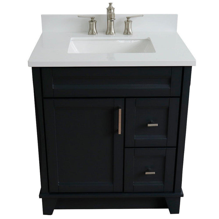 Bellaterra Home Terni 31" 1-Door 2-Drawer Dark Gray Freestanding Vanity Set With Ceramic Undermount Rectangular Sink and White Quartz Top - Luxe Vanity & Tub