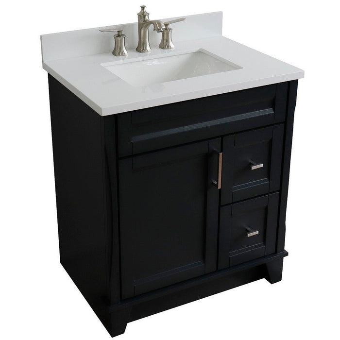 Bellaterra Home Terni 31" 1-Door 2-Drawer Dark Gray Freestanding Vanity Set With Ceramic Undermount Rectangular Sink and White Quartz Top - Luxe Vanity & Tub