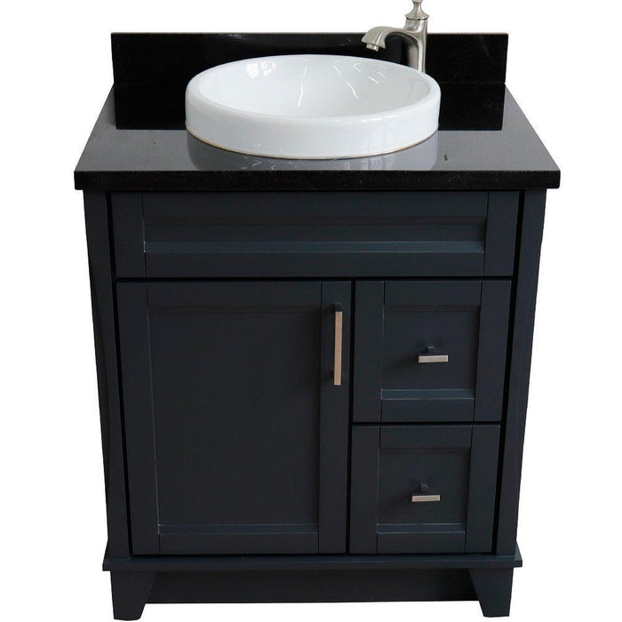 Bellaterra Home Terni 31" 1-Door 2-Drawer Dark Gray Freestanding Vanity Set With Ceramic Vessel Sink and Black Galaxy Granite Top - Luxe Vanity & Tub