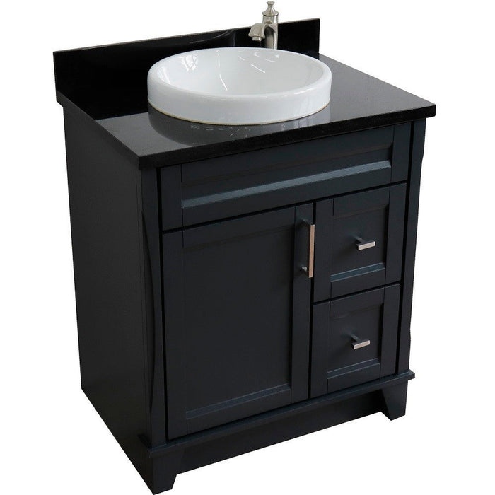 Bellaterra Home Terni 31" 1-Door 2-Drawer Dark Gray Freestanding Vanity Set With Ceramic Vessel Sink and Black Galaxy Granite Top - Luxe Vanity & Tub