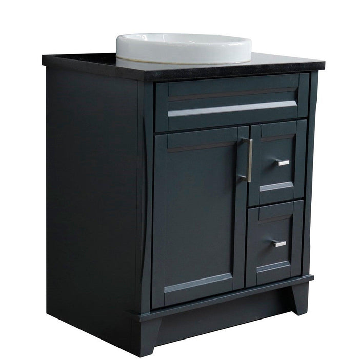 Bellaterra Home Terni 31" 1-Door 2-Drawer Dark Gray Freestanding Vanity Set With Ceramic Vessel Sink and Black Galaxy Granite Top - Luxe Vanity & Tub