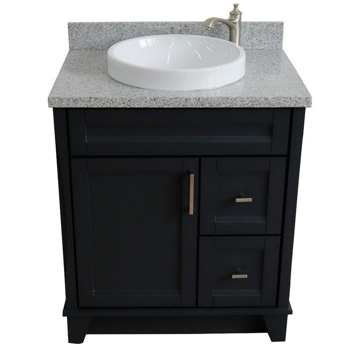 Bellaterra Home Terni 31" 1-Door 2-Drawer Dark Gray Freestanding Vanity Set With Ceramic Vessel Sink and Gray Granite Top - Luxe Vanity & Tub