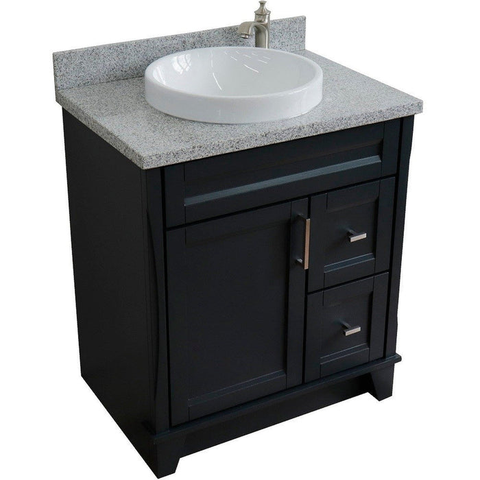 Bellaterra Home Terni 31" 1-Door 2-Drawer Dark Gray Freestanding Vanity Set With Ceramic Vessel Sink and Gray Granite Top - Luxe Vanity & Tub