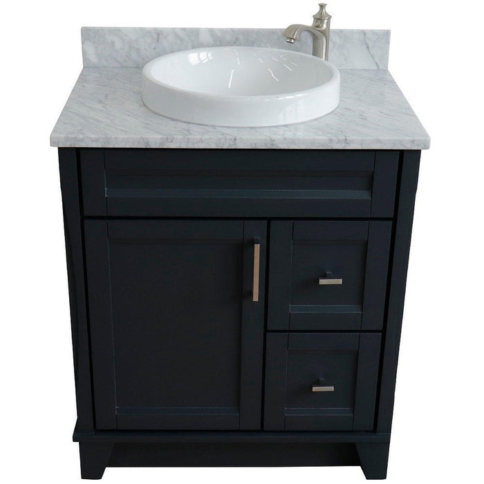 Bellaterra Home Terni 31" 1-Door 2-Drawer Dark Gray Freestanding Vanity Set With Ceramic Vessel Sink and White Carrara Marble Top - Luxe Vanity & Tub