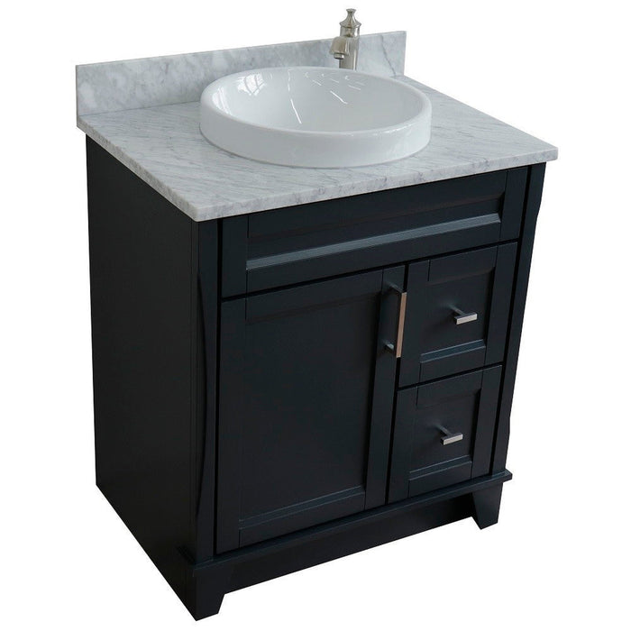 Bellaterra Home Terni 31" 1-Door 2-Drawer Dark Gray Freestanding Vanity Set With Ceramic Vessel Sink and White Carrara Marble Top - Luxe Vanity & Tub