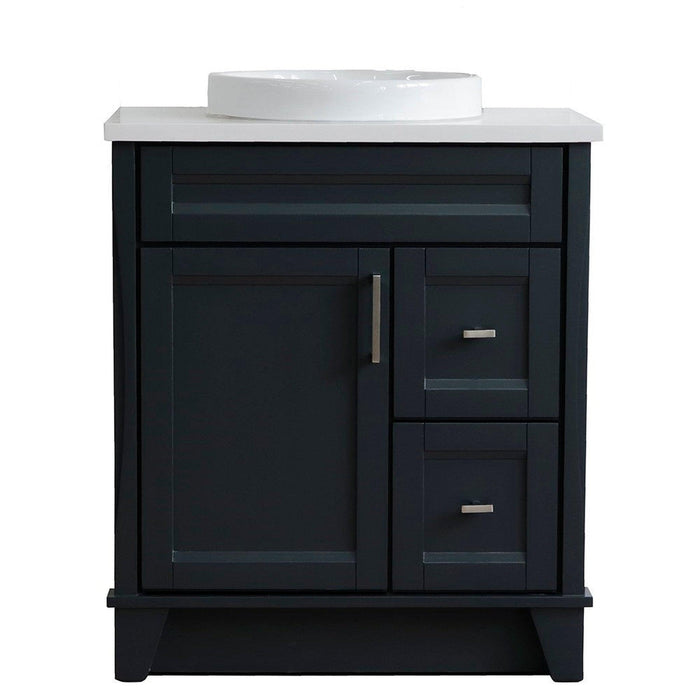 Bellaterra Home Terni 31" 1-Door 2-Drawer Dark Gray Freestanding Vanity Set With Ceramic Vessel Sink and White Quartz Top - Luxe Vanity & Tub