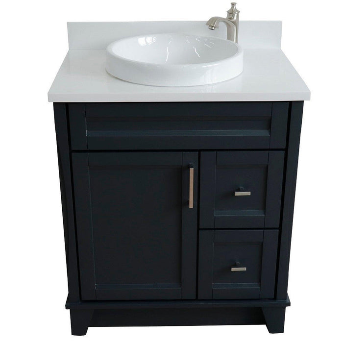 Bellaterra Home Terni 31" 1-Door 2-Drawer Dark Gray Freestanding Vanity Set With Ceramic Vessel Sink and White Quartz Top - Luxe Vanity & Tub