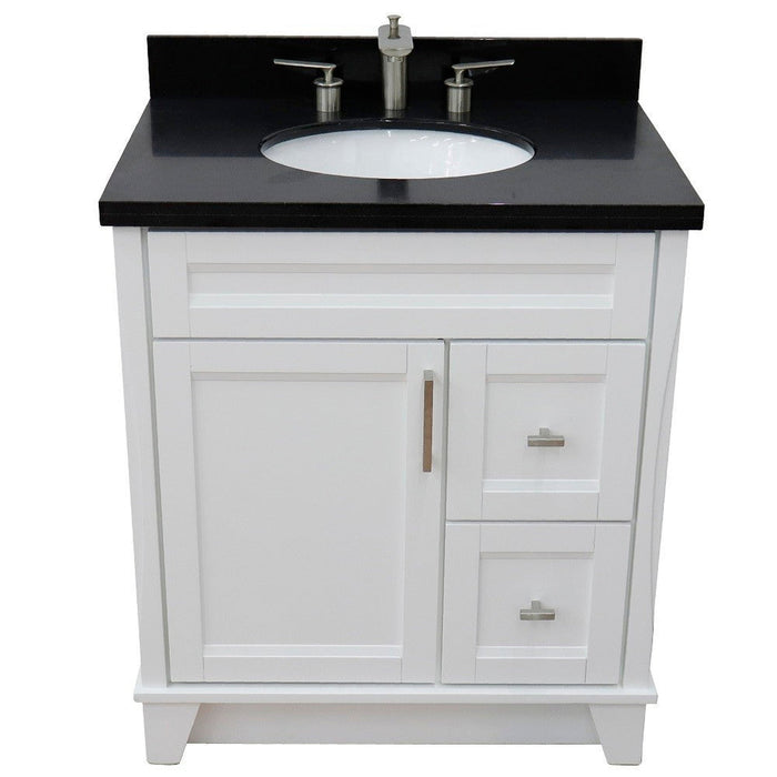 Bellaterra Home Terni 31" 1-Door 2-Drawer White Freestanding Vanity Set With Ceramic Undermount Oval Sink and Black Galaxy Granite Top - Luxe Vanity & Tub