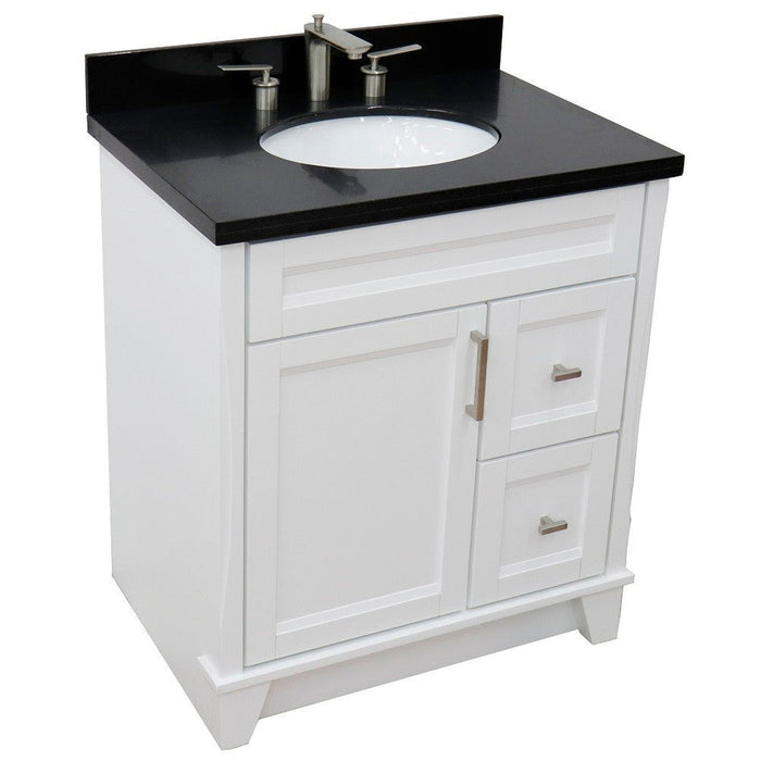 Bellaterra Home Terni 31" 1-Door 2-Drawer White Freestanding Vanity Set With Ceramic Undermount Oval Sink and Black Galaxy Granite Top - Luxe Vanity & Tub